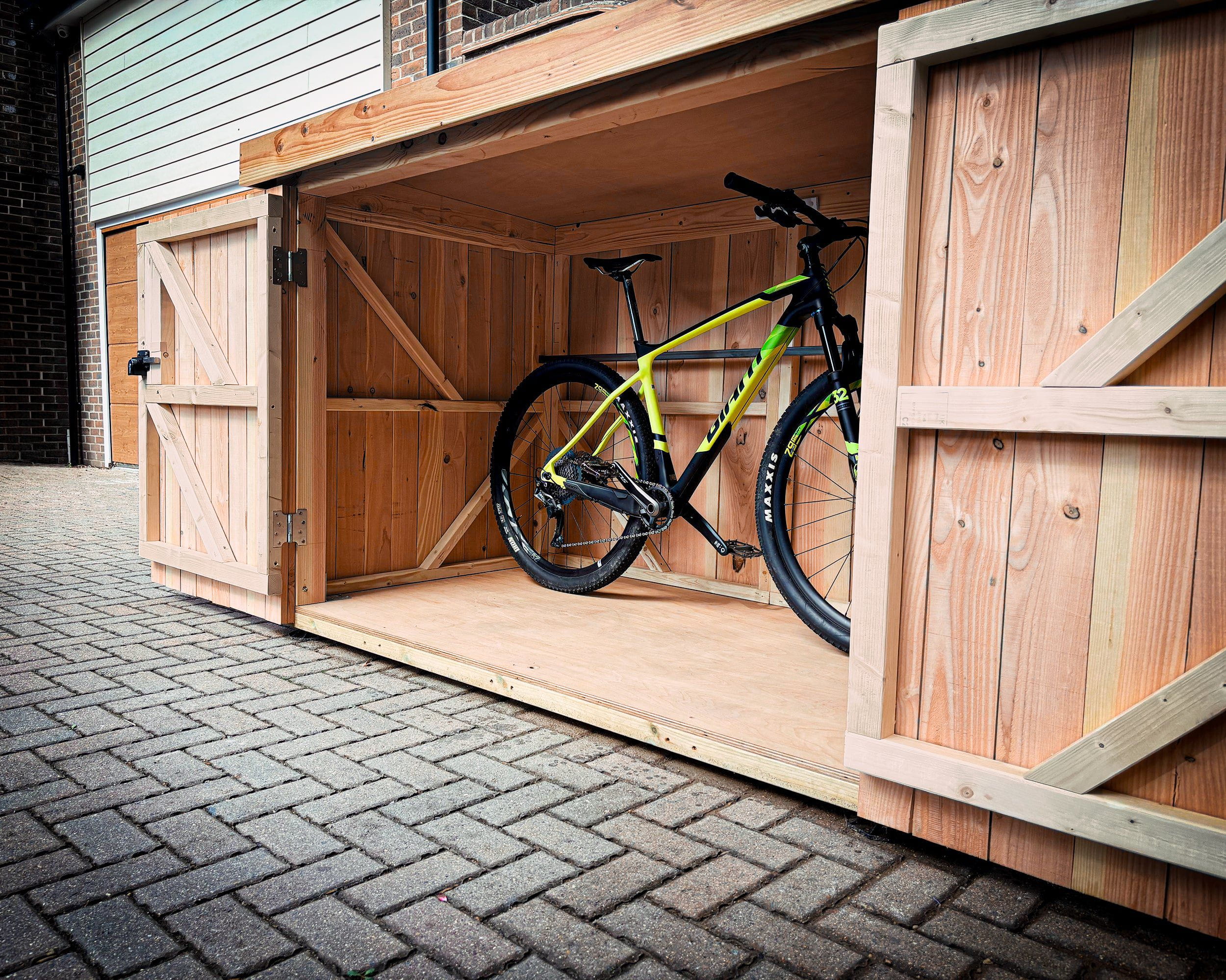 Luxury Wooden Bike Shed Interior